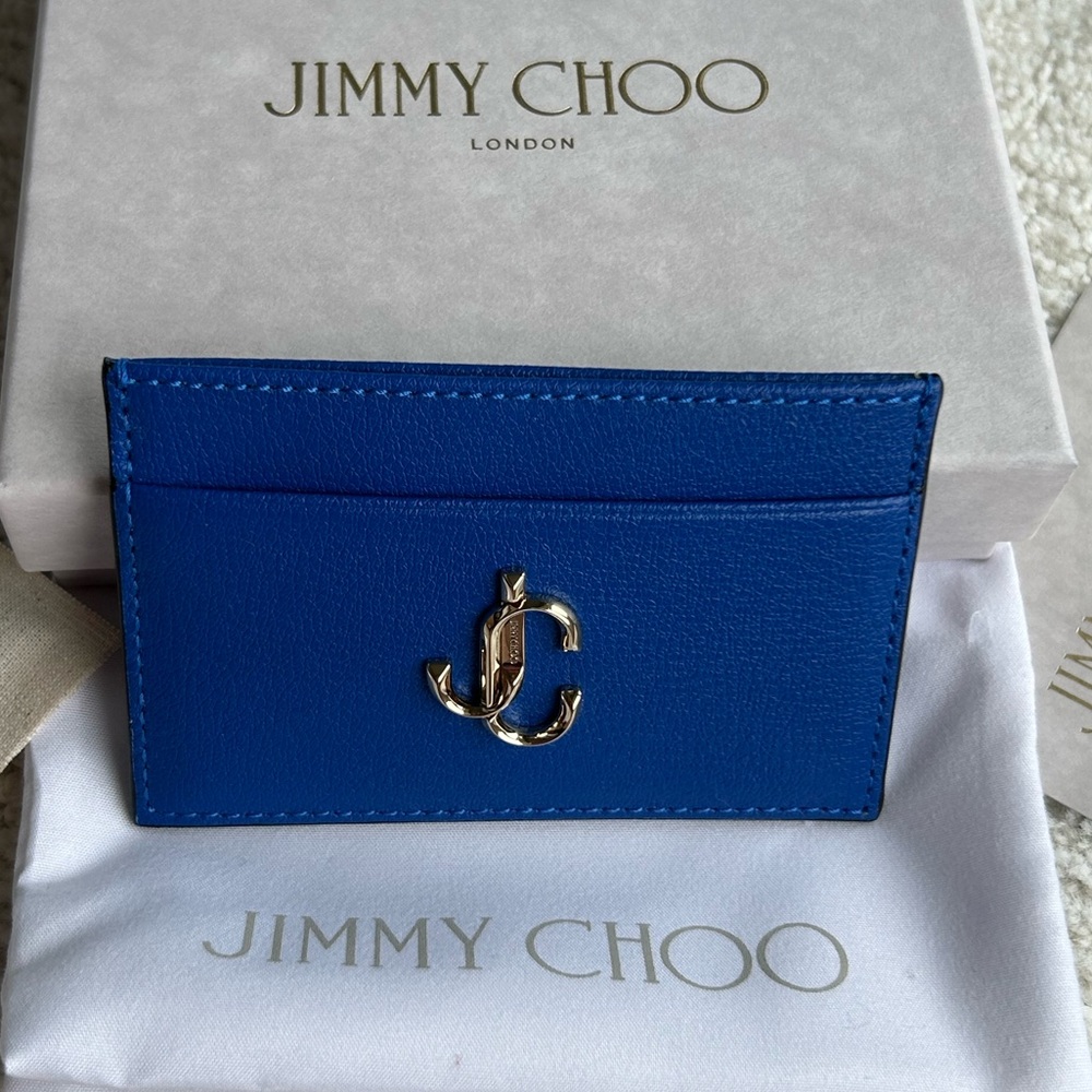 Jimmy Choo Ultraviolet Blue Leather Card Holder NEW